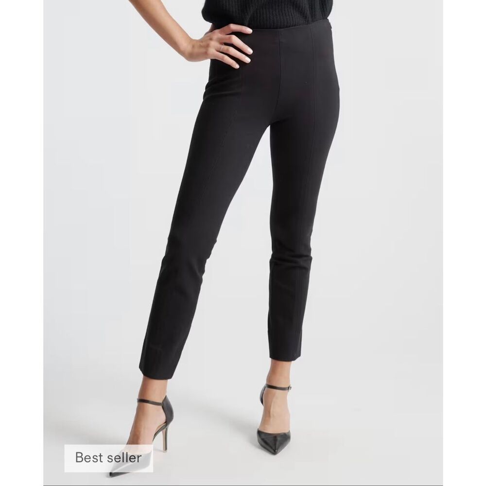 Quince Ultra-Stretch Ponte Pintuck Ankle Pants Black NWT size Large